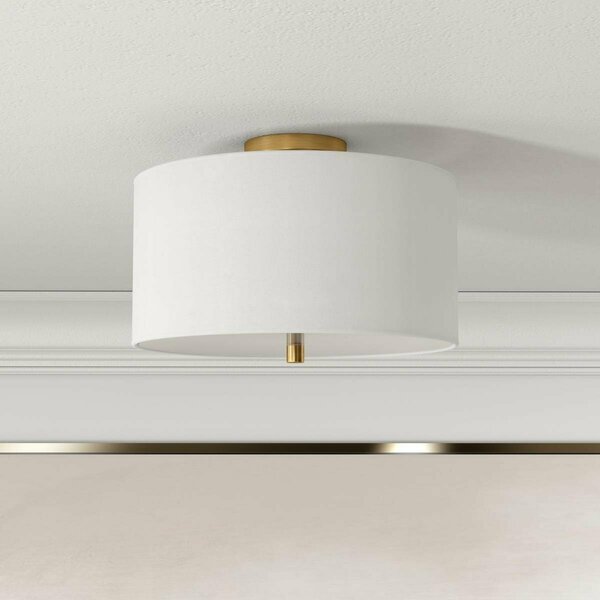 Hudson & Canal 16 in. Ellis Flush Mount with Fabric Shade; Brass & White SF1503